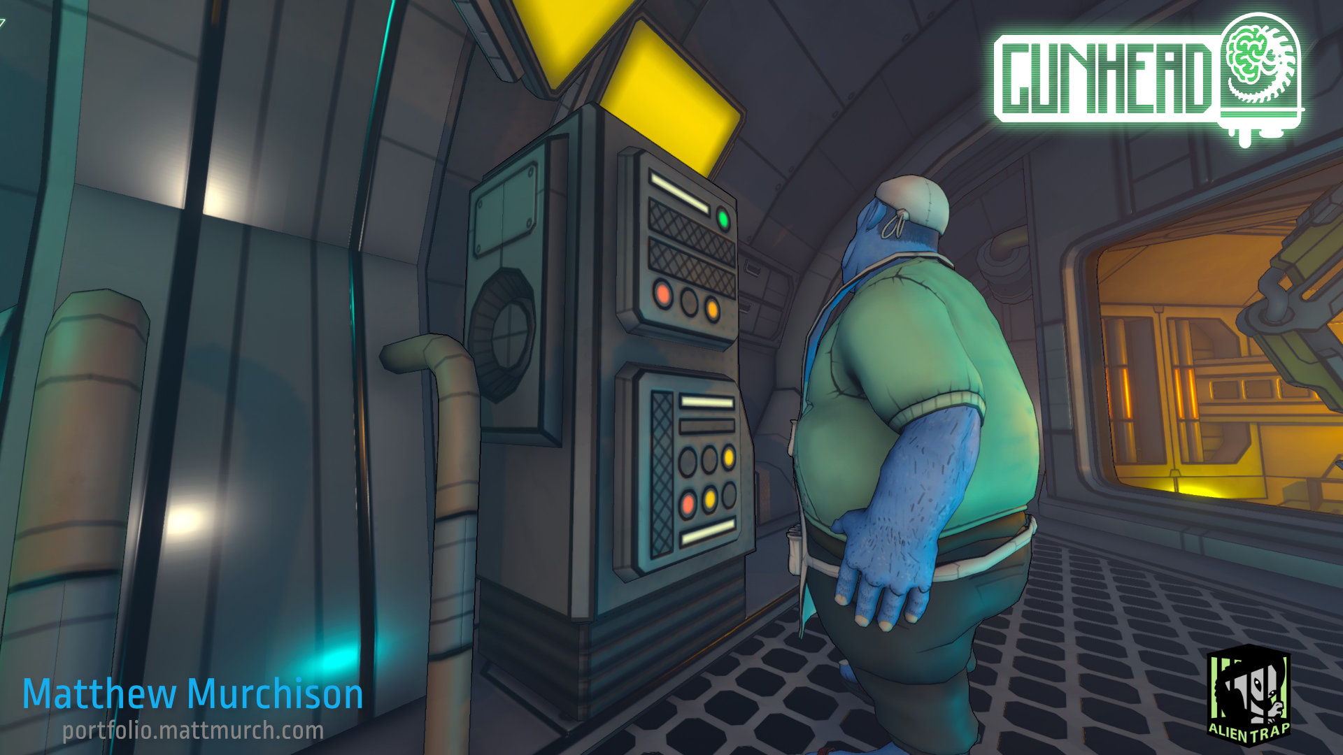 The scientist is a huge character, especially in the first person. He has a rounded design that minimizes the intimidation factor, though he is truly a hulking form in the environment.