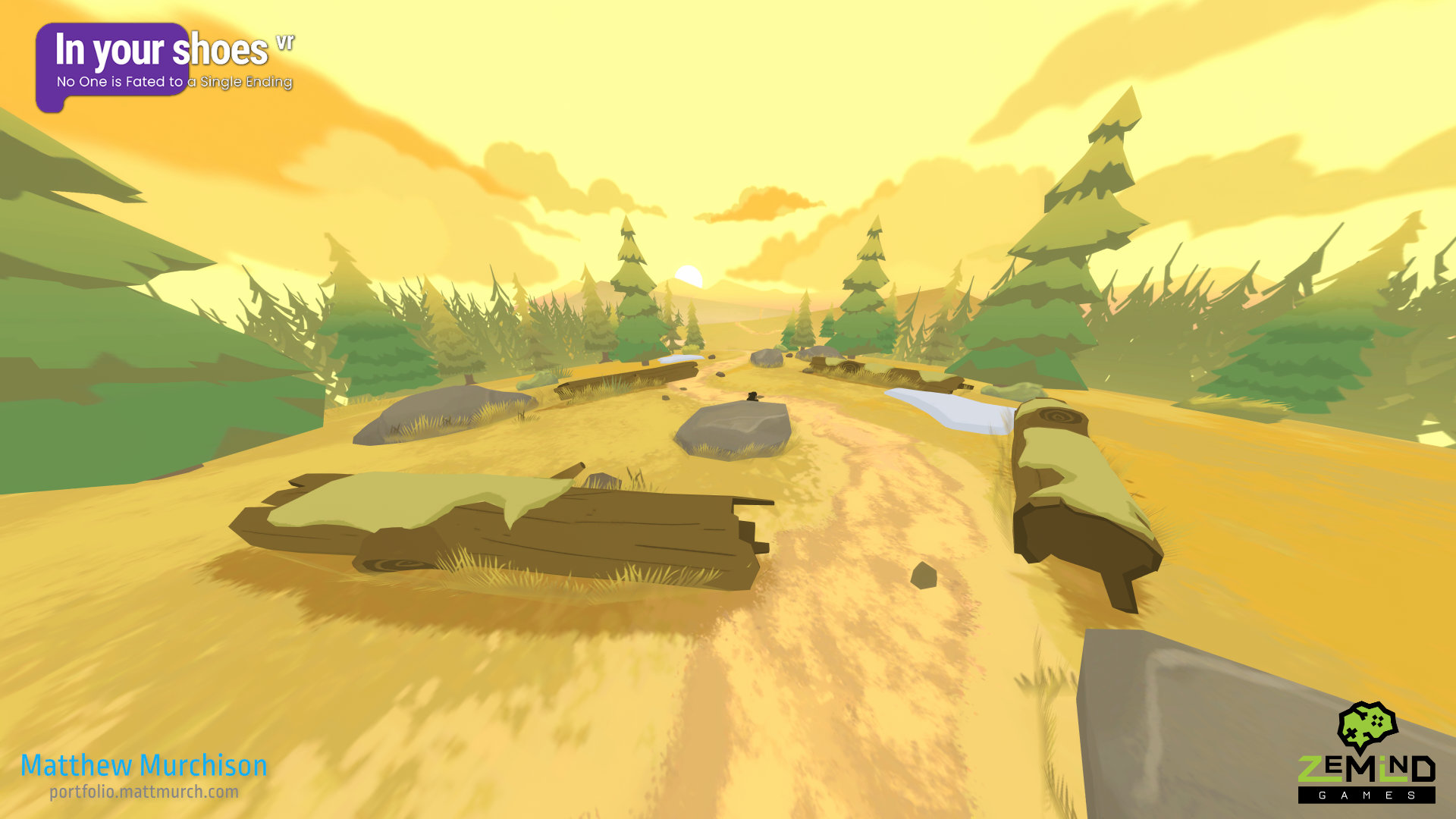 A sunset over the forest clearing.