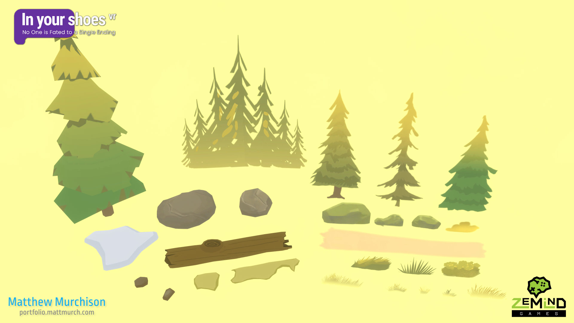 The VR friendly asset kit I made for the forest scene.
