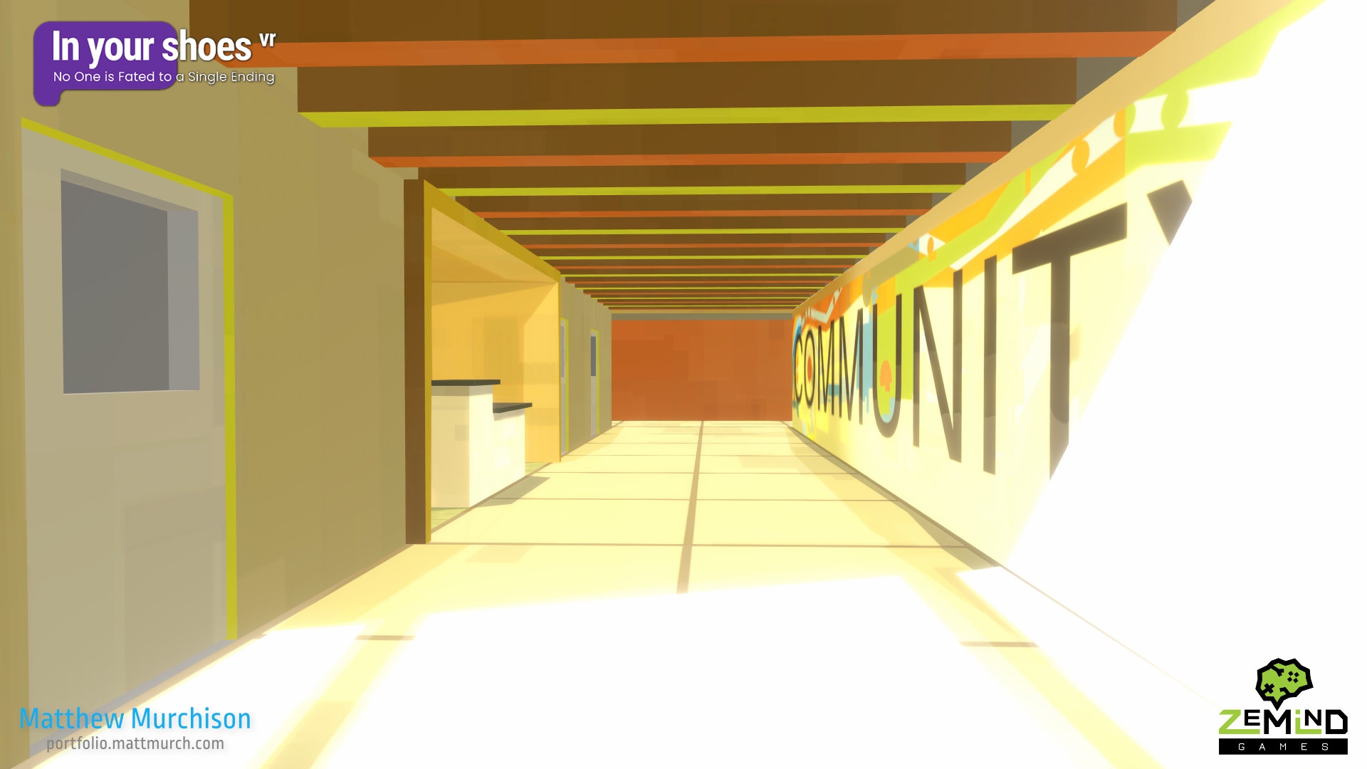 A view down the school hallway towards the classes.