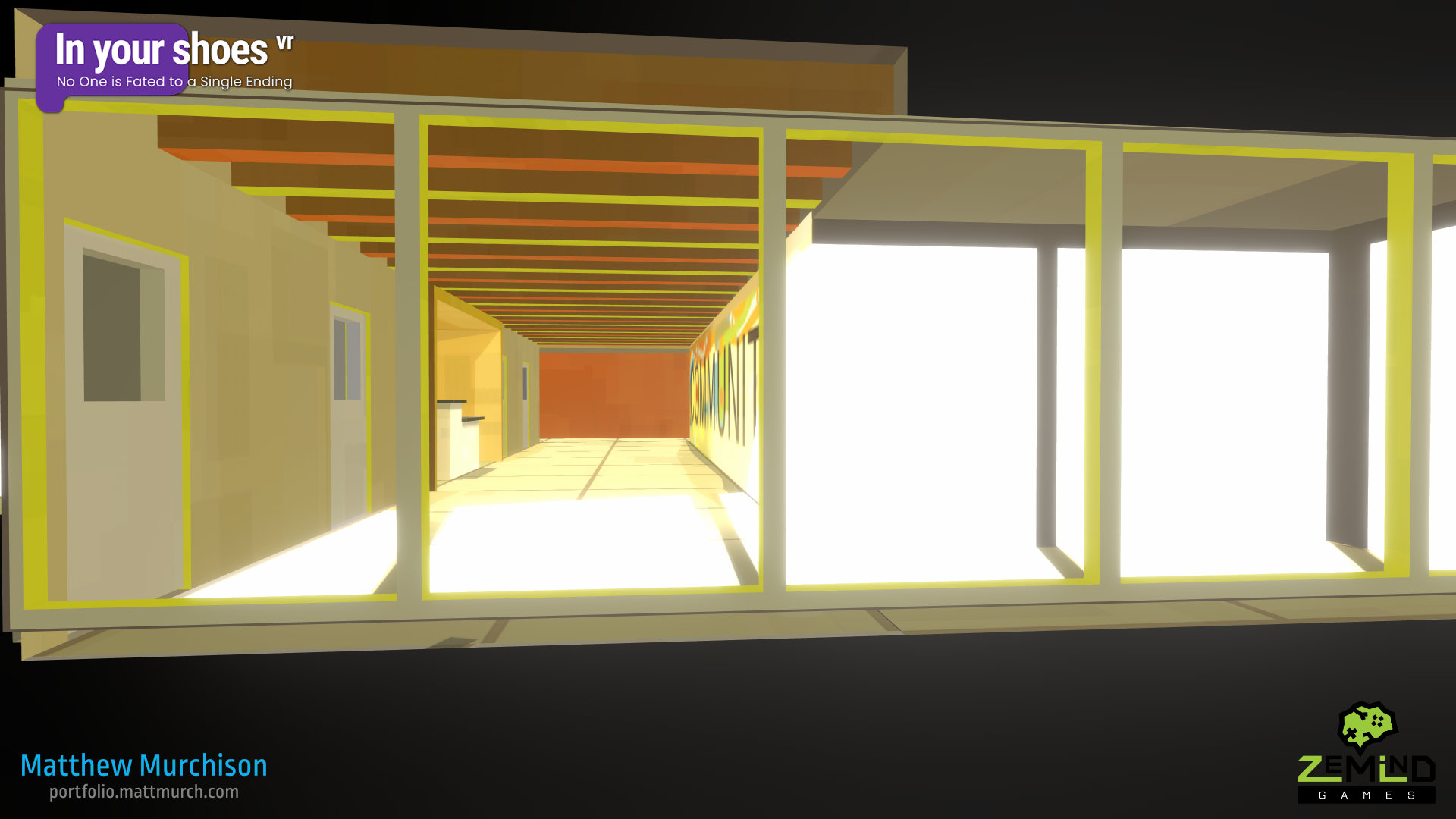 Looking into the scene through the windows.