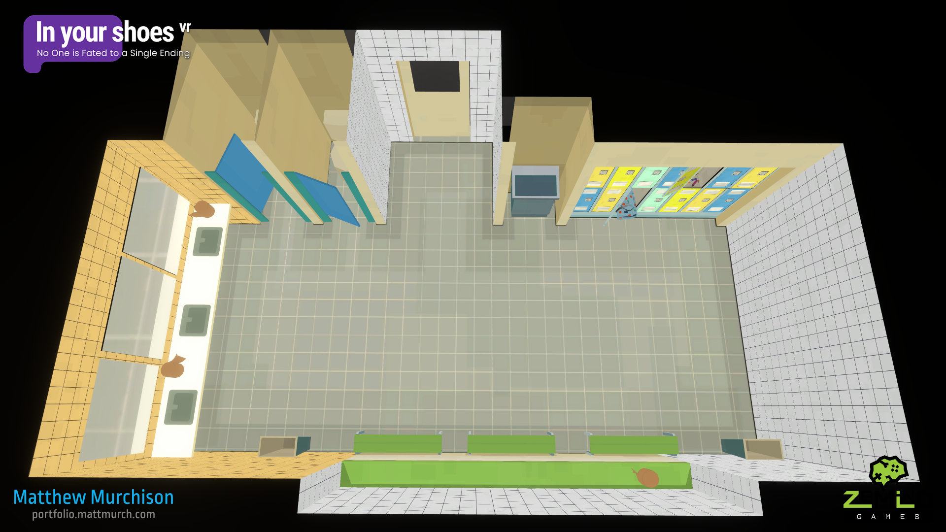 The top down layout of the locker room.