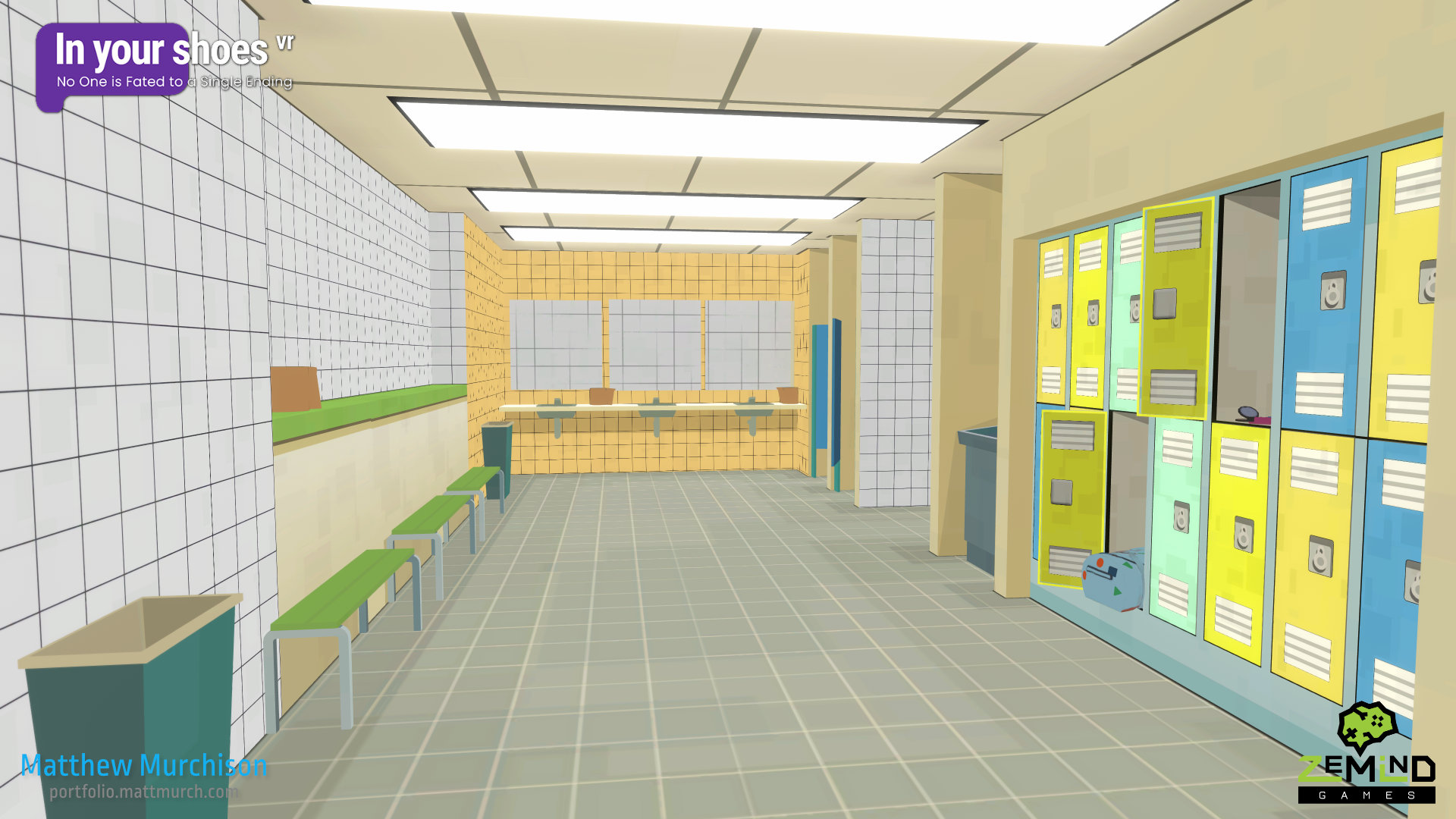 Looking down the locker room.