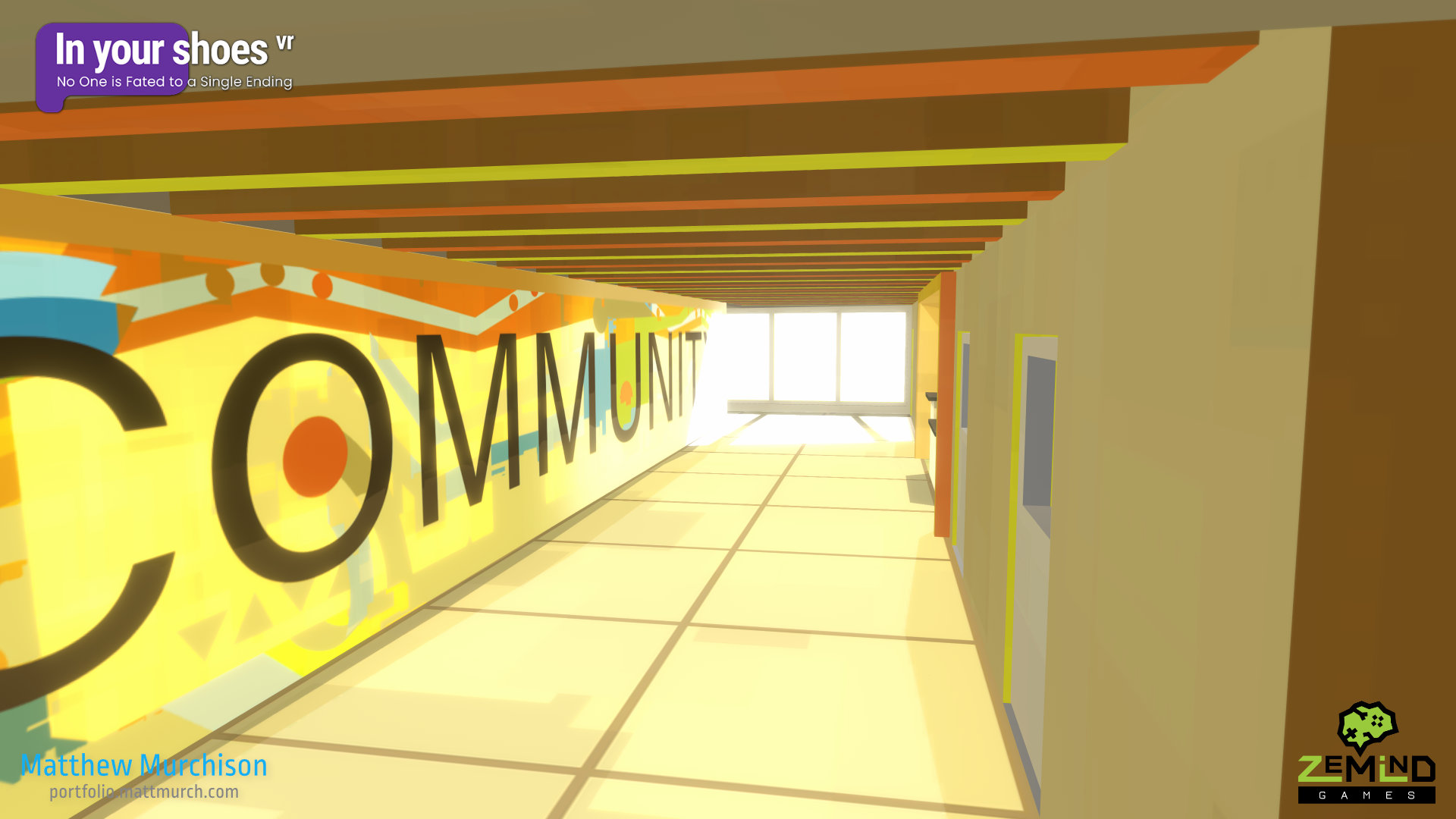 A view of the mural on the hallway wall.