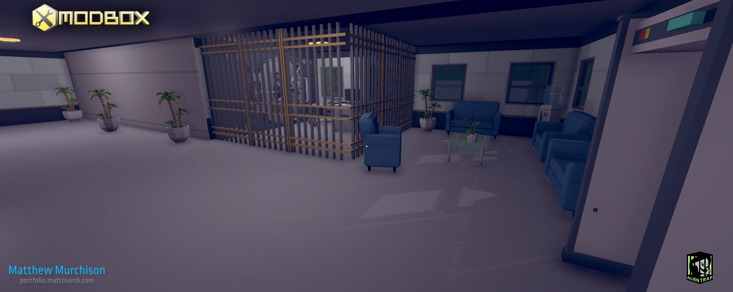Back rooms of the bank, connecting the lobby to the vault.