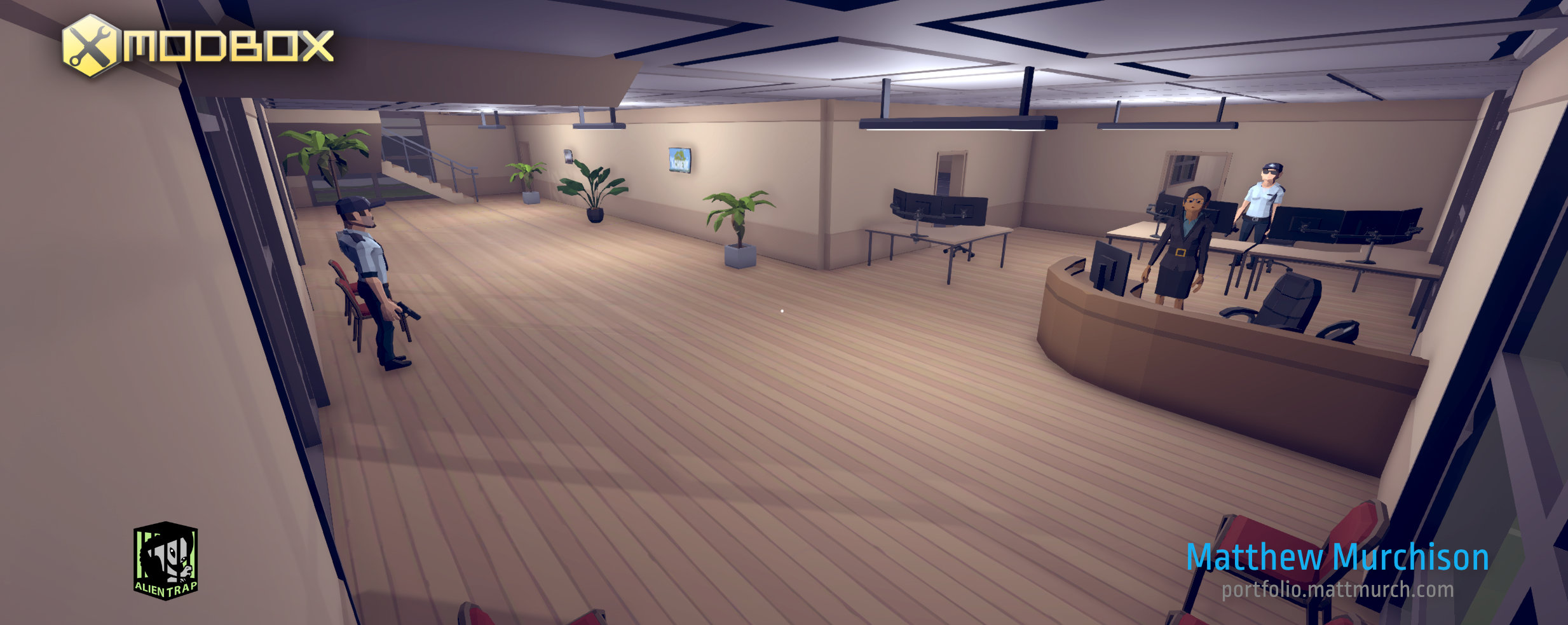 The civilian facing lobby, friendly looking while hiding immense danger.