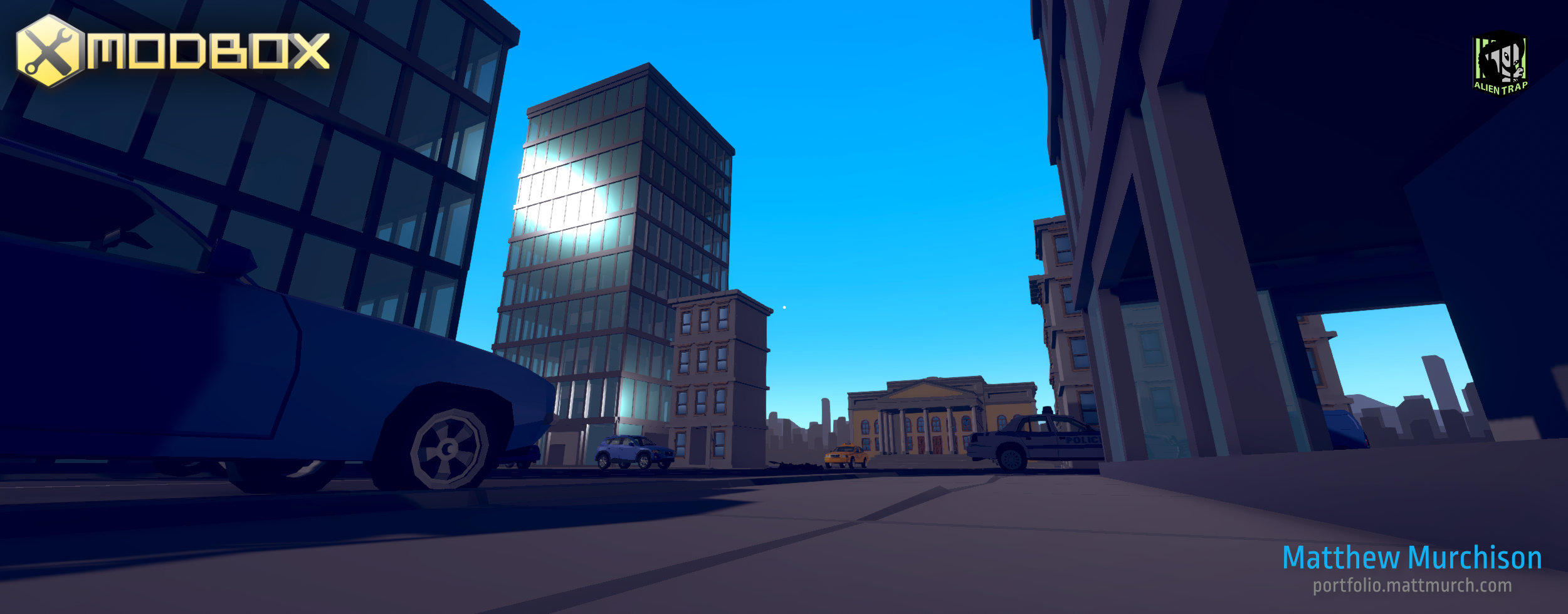 Looking down the block.