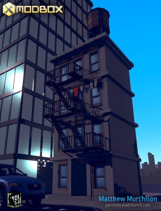 A fully destructible apartment building. combining Modbox Primitives and sysnty assets for full destruction and a more polished look.