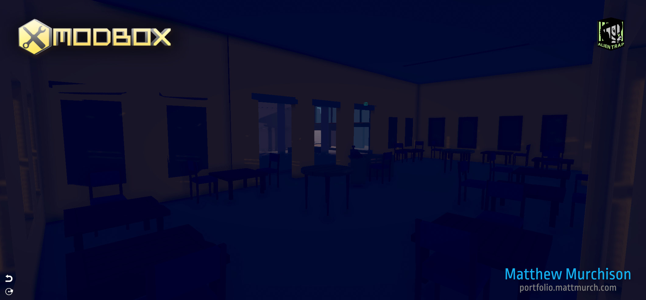 Inside the destructible town hall.