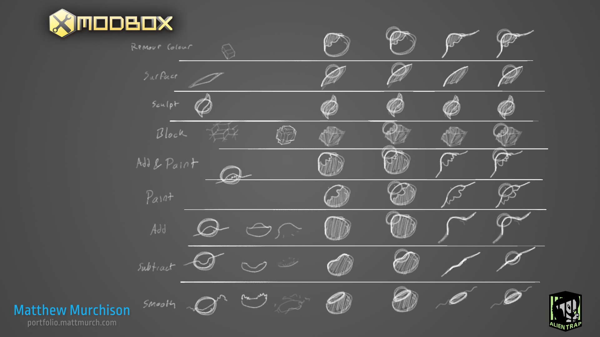 Designs for our voxel sculpting system UI.