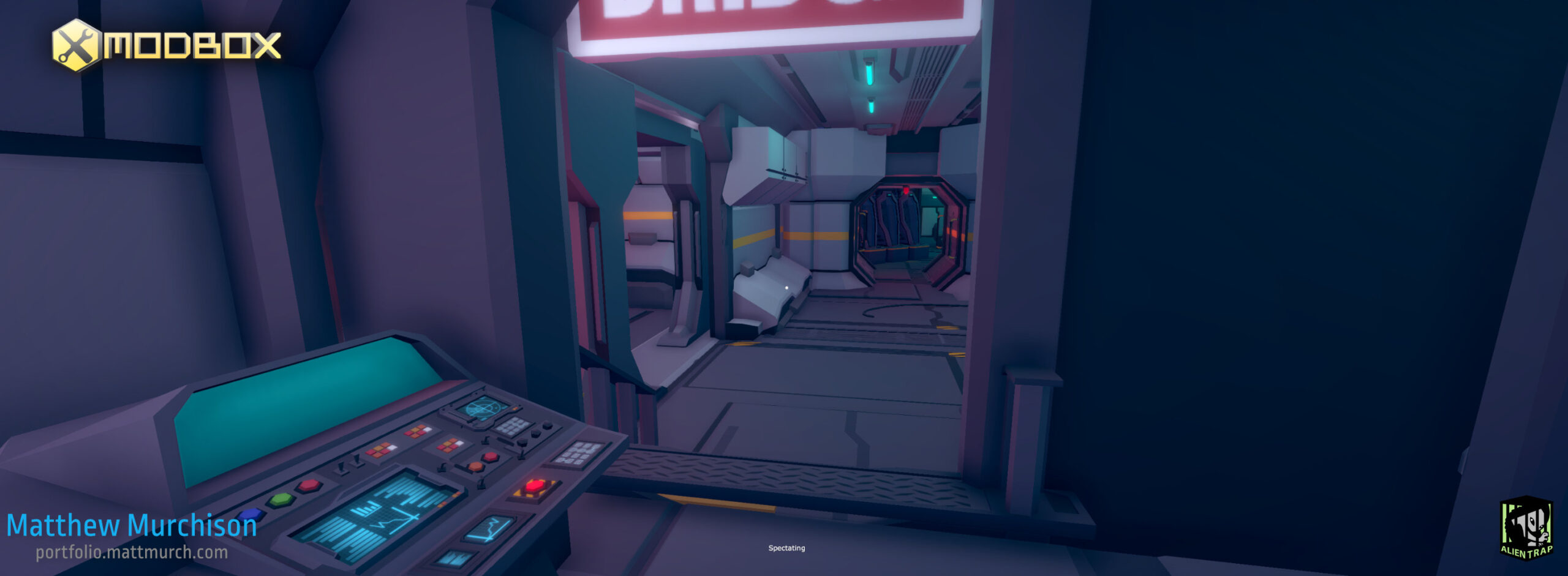 The entry to the ship bridge. The communciations consoles are tucked it no the walls to create a small justified zigzag to break the sightlines to the main hallway.