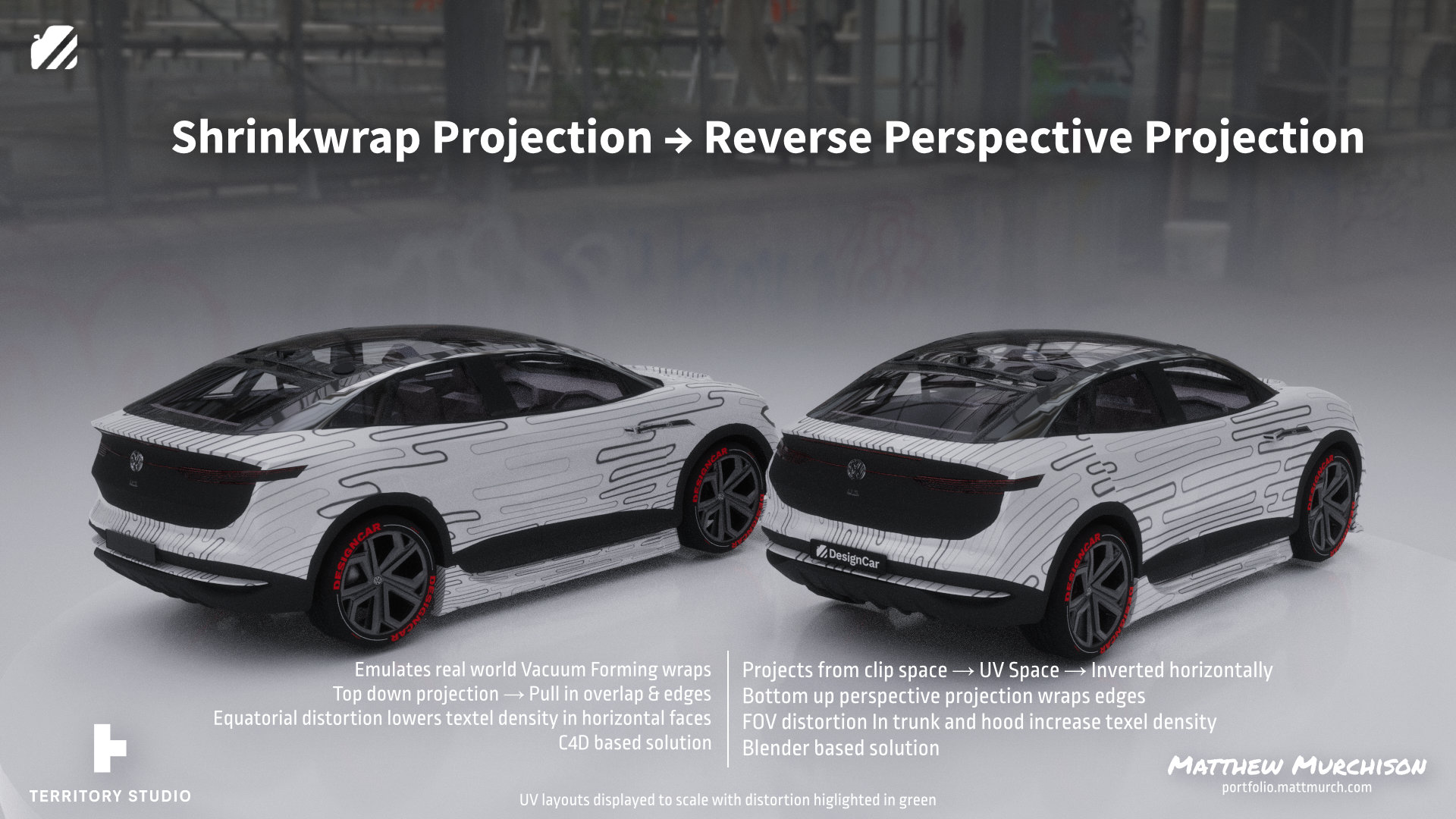 Rendered model comparison of C4D's Shrinkwrap and my Blender Based Revers Perspective Projection