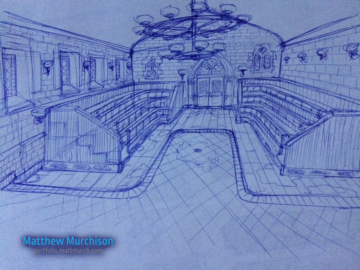 My initial drawing of the operating hall design.
