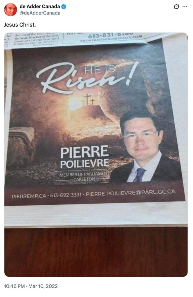 From de Adder on Twitter. A photo of an Ottawa newspaper with an easter themed ad.