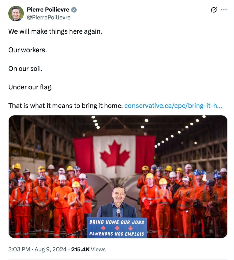 Pierre Poilievre saying the modern equivalent of "Blood and Soil" on Twitter