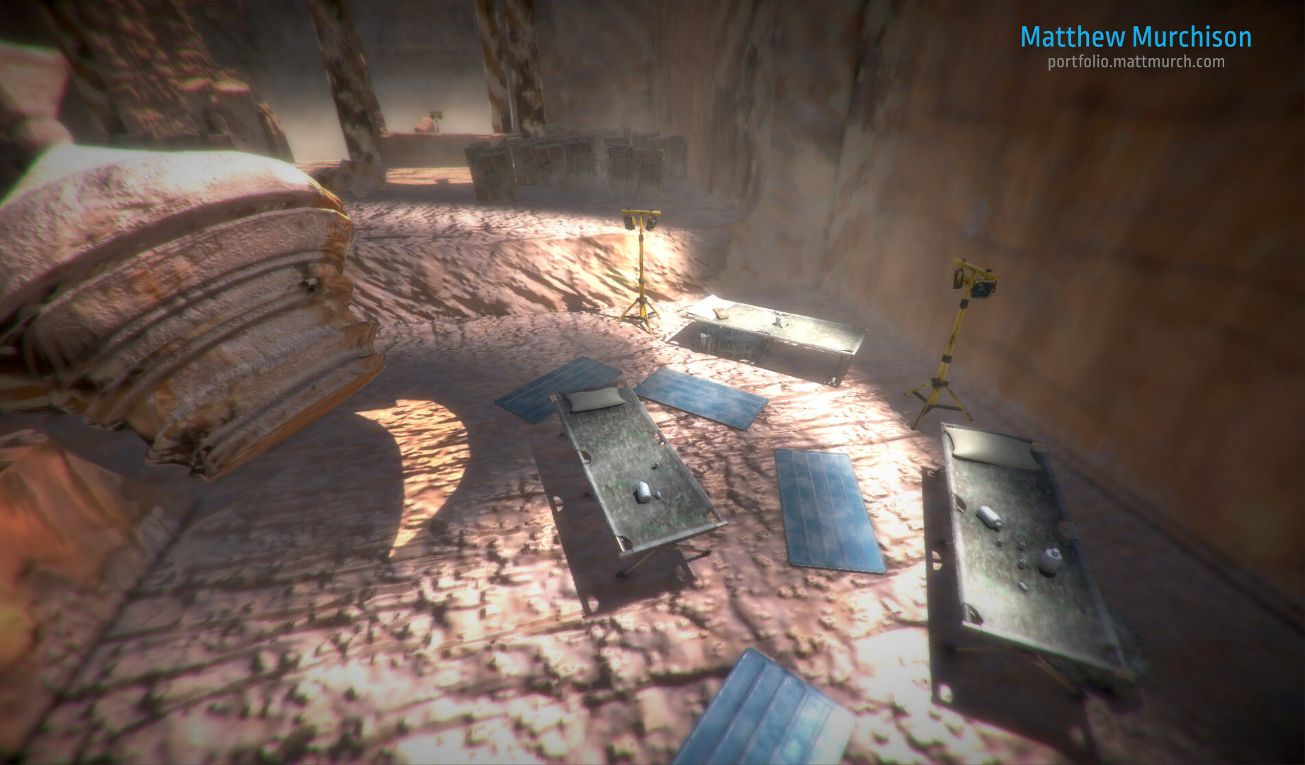Investigators camping inside the ruins.