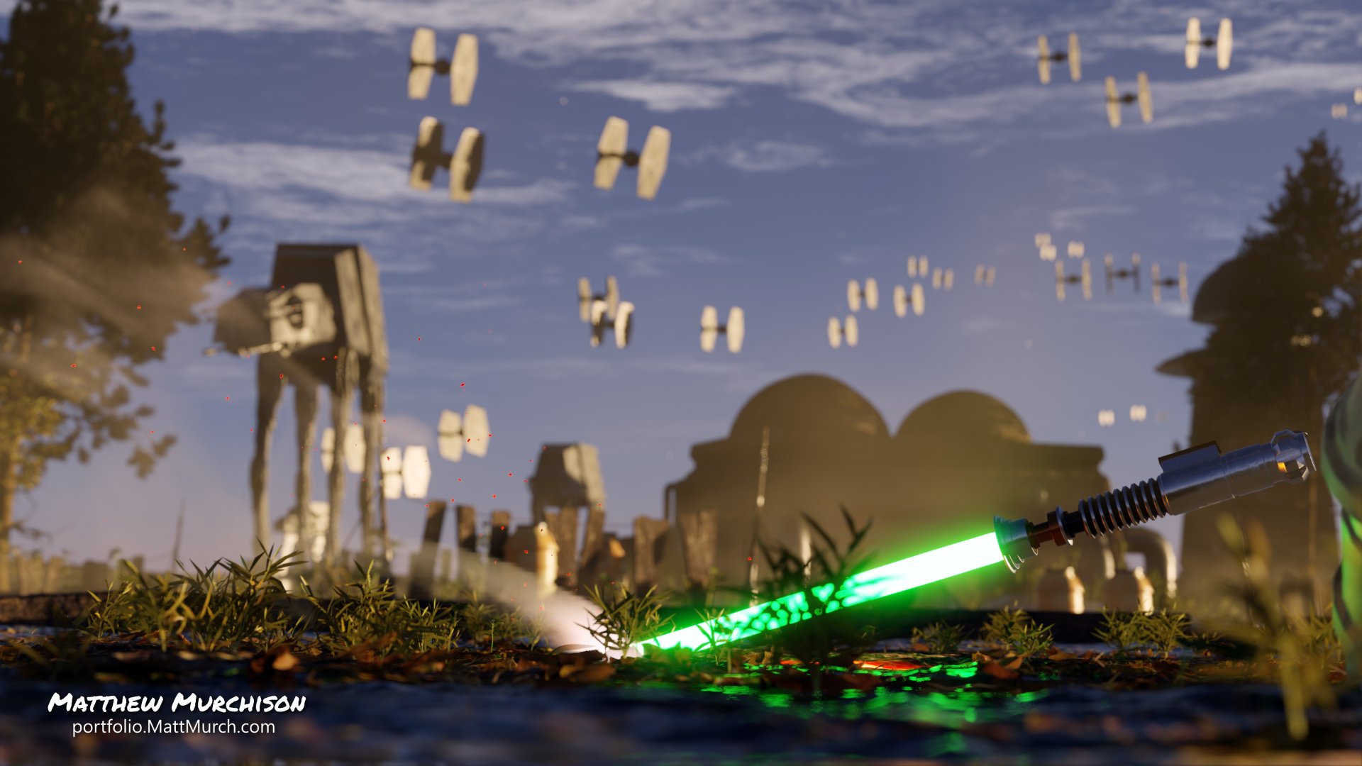 The saber glows in the face of advancing imperial forces.