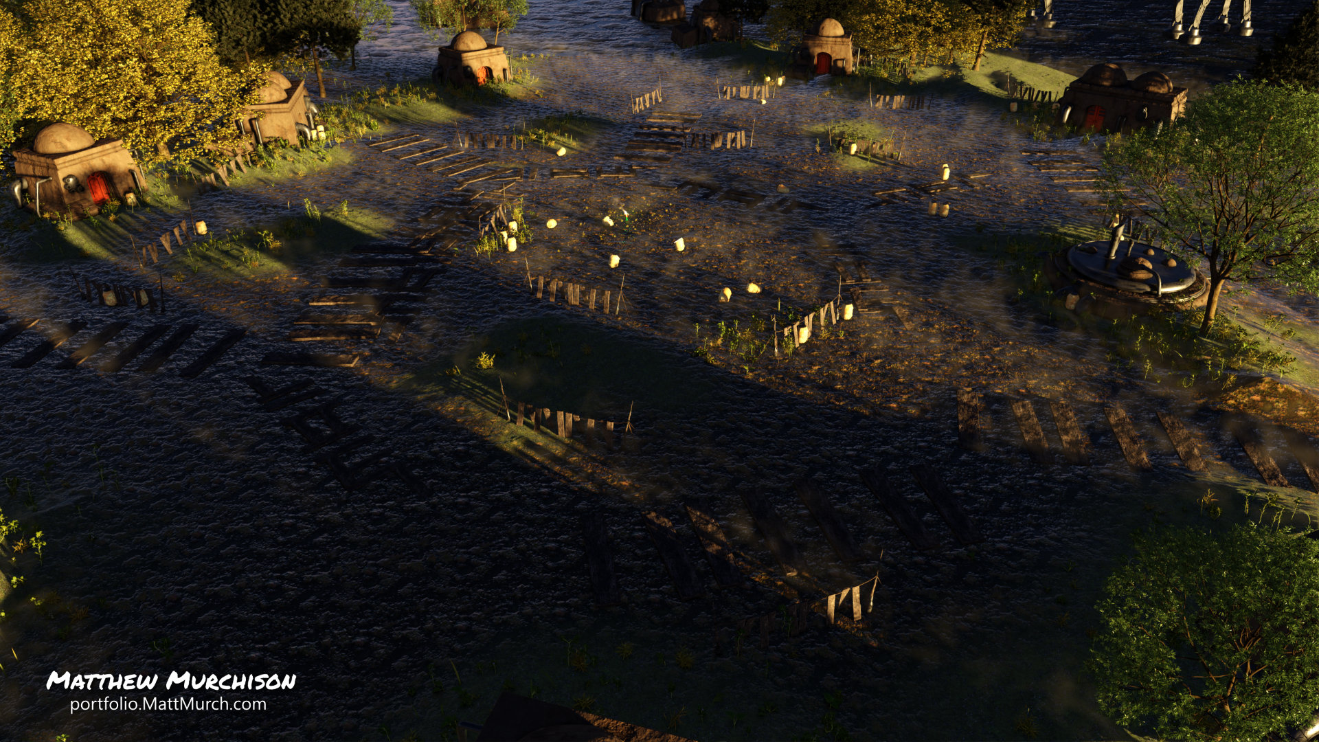 The courtyard is deserted before the oncoming fight.