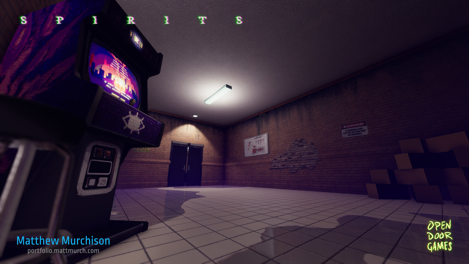 The opening area of Spirits. This room needs to guide the player froward. It also hold the main menu on an arcade machine.