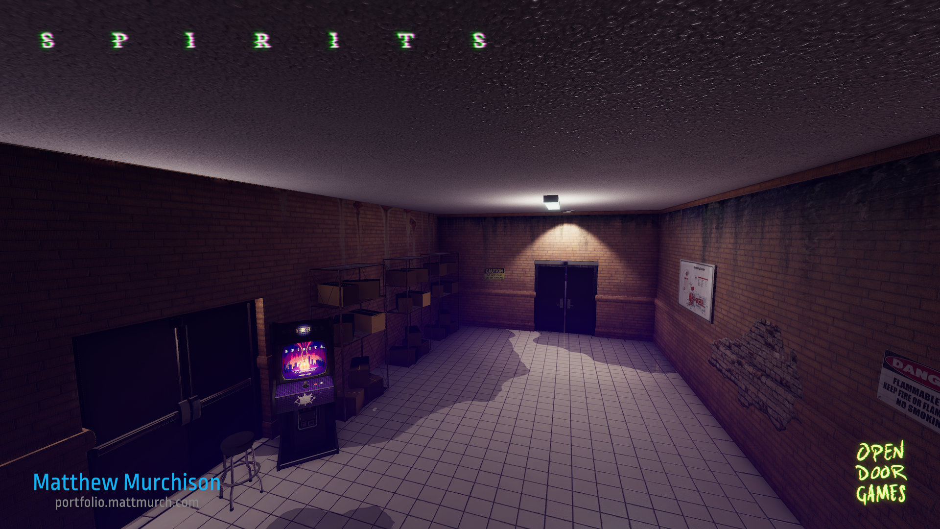 The opening area of Spirits. This room needs to guide the player froward. It also hold the main menu on an arcade machine.