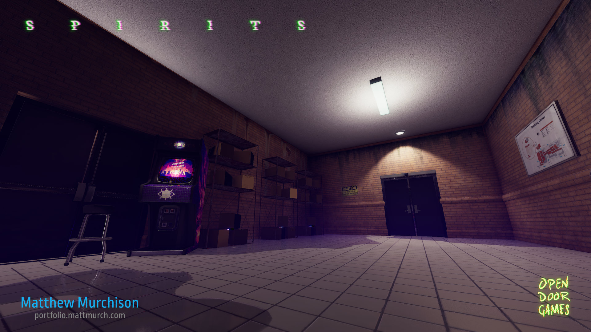 The opening area of Spirits. This room needs to guide the player froward. It also hold the main menu on an arcade machine.