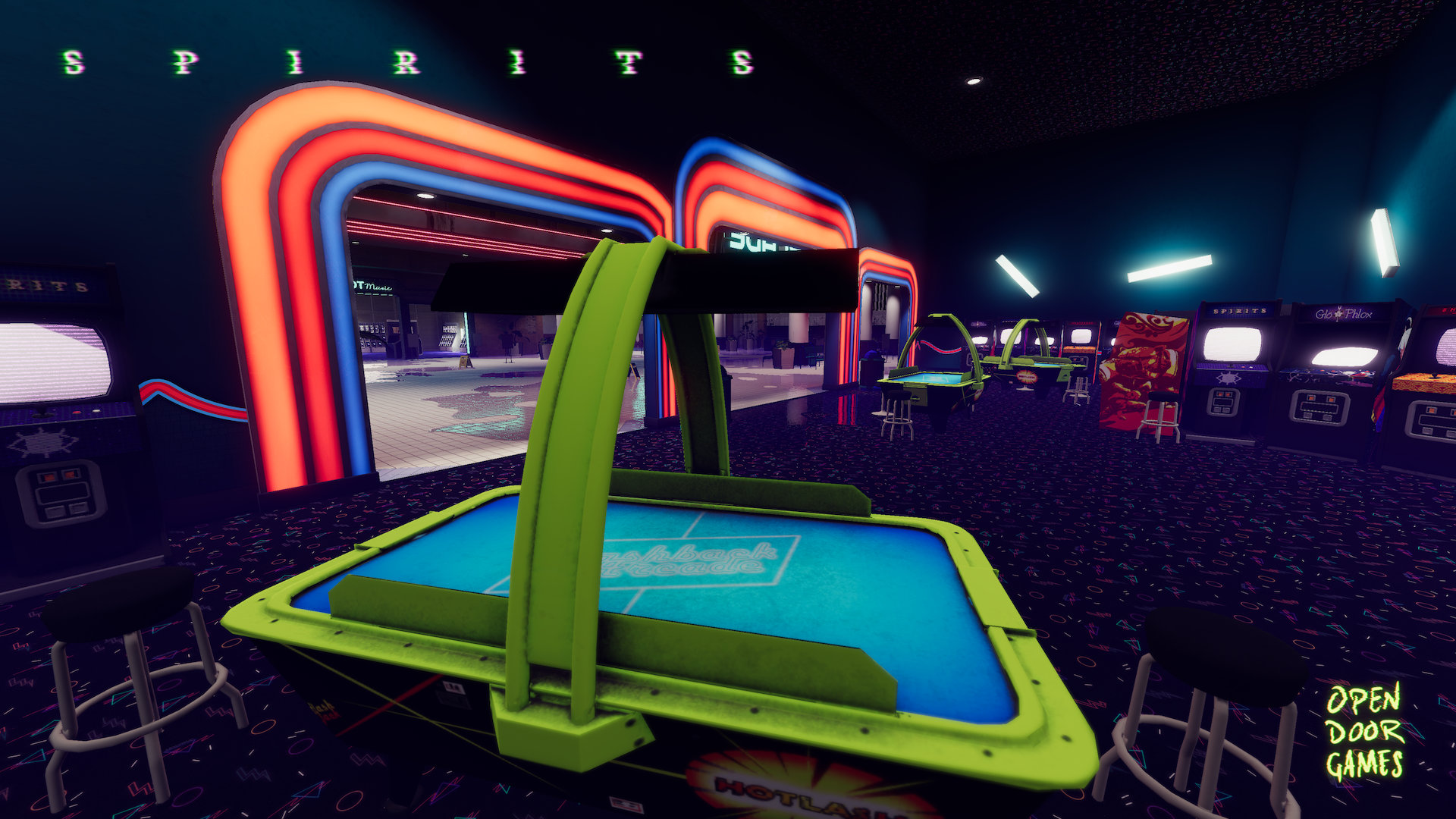 The arcade was a Wonderfull space to build, from custom textures to the creative use of lighting.