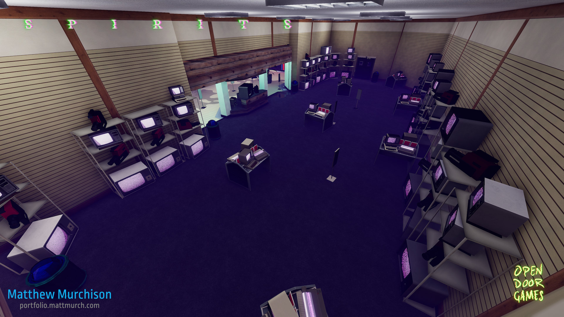 From the top down TechnoShed is designed to read clearly, the throwable glow for easy recognition and the obstacles have higher contrast with the carpet material.