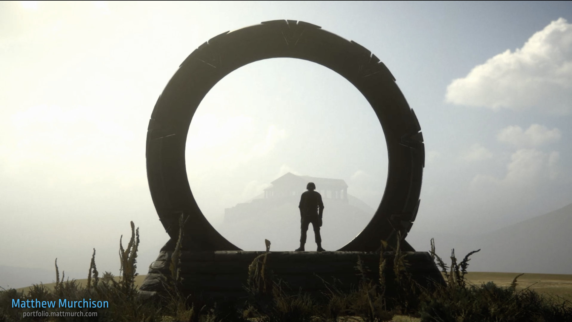 A view through the Stargate towards the palace of Goa'uld palace.