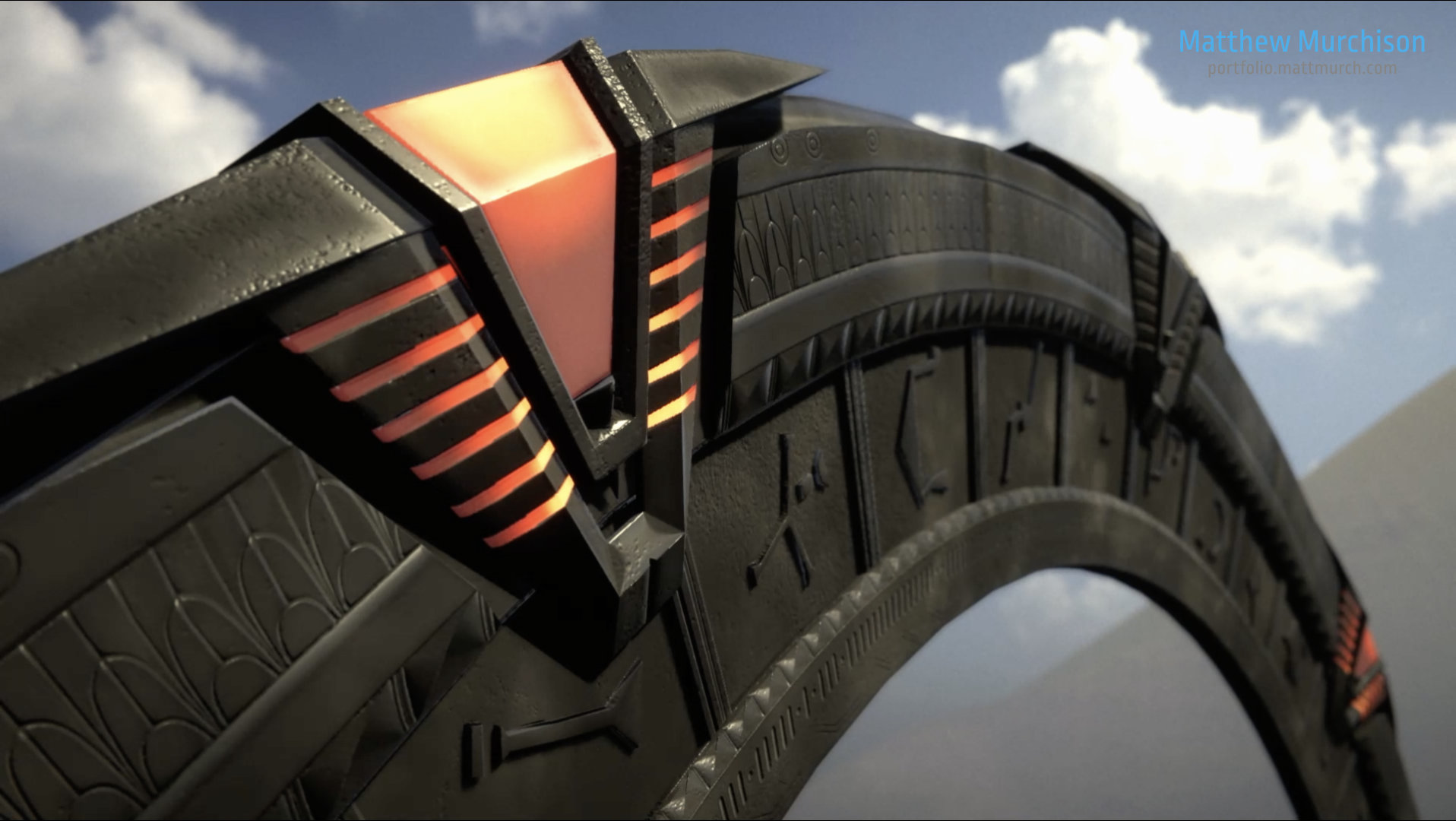A close up view a Stargate Chevron and the detail work on the gate segments.