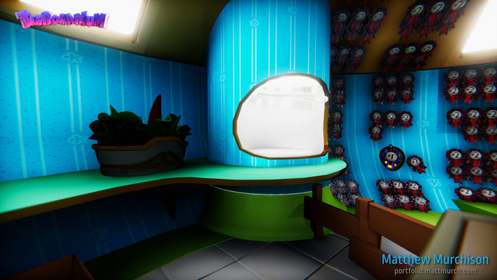 Despite only being used a handful of times, I designed and placed the teleporter like a microwave. A piece of technology that is very powerful, but also just a regular part of every day life to the characters in the game.