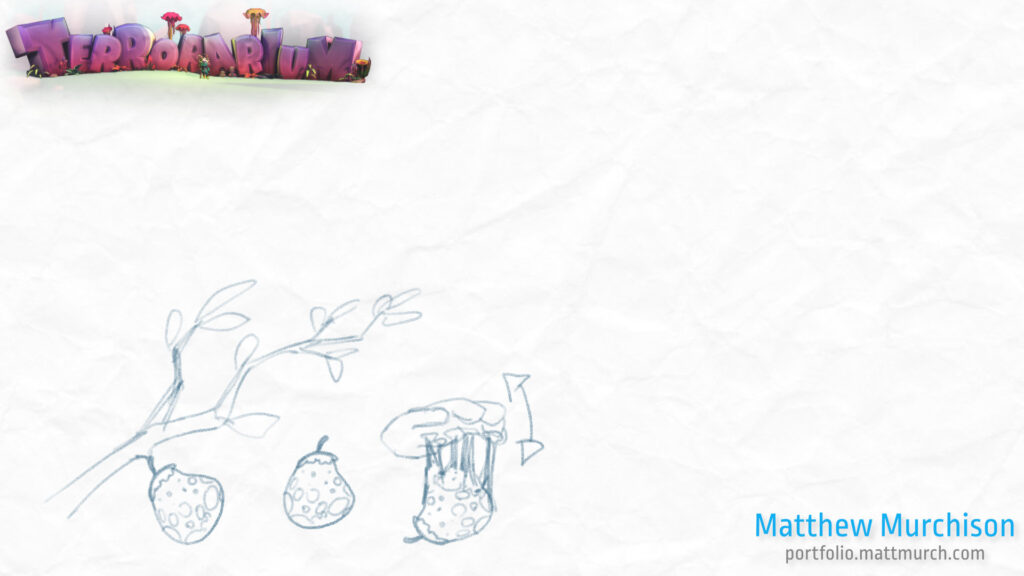 Sketches for our fruit splat gag,