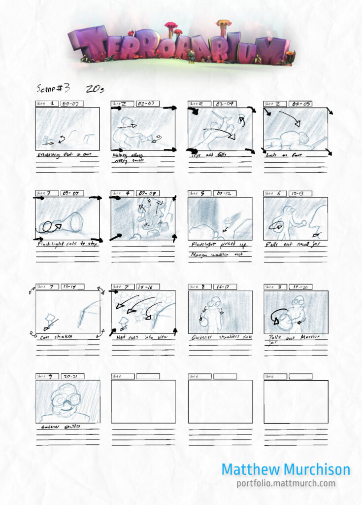 Terrorarium: Trip and fall Storyboard
