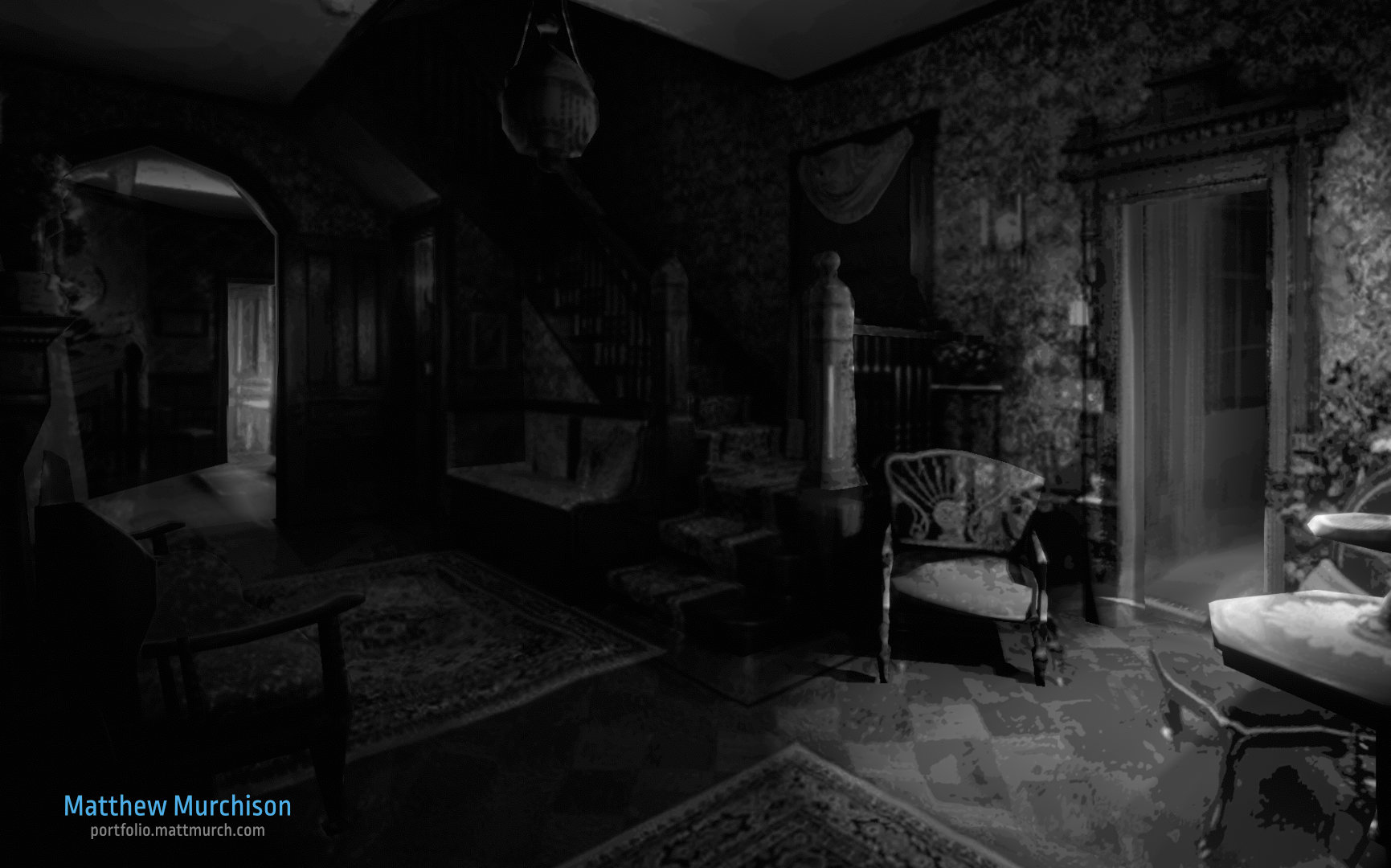 The main hallway cast in shadow.
