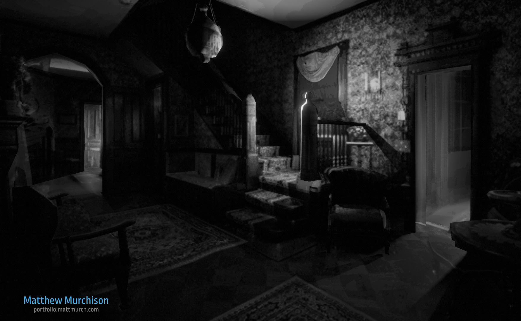 The main hallway showing the dynamic light-cursor effect.